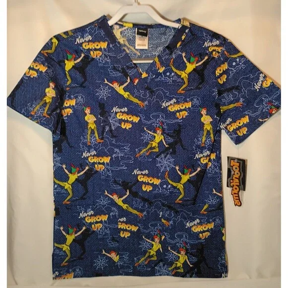 Peter Pan Cherokee Scrubs Disney Tooniforms Unisex V Neck Top TF728 PEOM XS - Picture 1 of 5